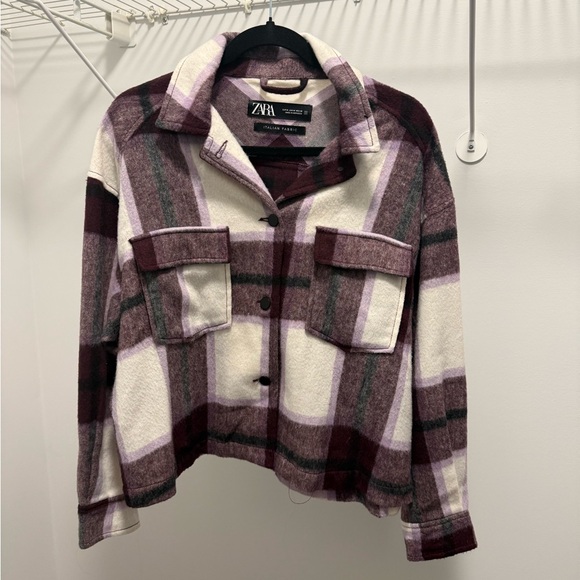 ZARA Womens Plaid Shacket in Cream/Purple￨Size Medium - Picture 5 of 12